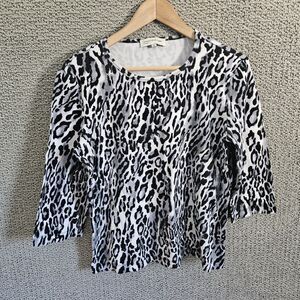 JONES NEW YORK SPORT Women’s Black White Leopard Print Top 3/4 Sleeve Size XL